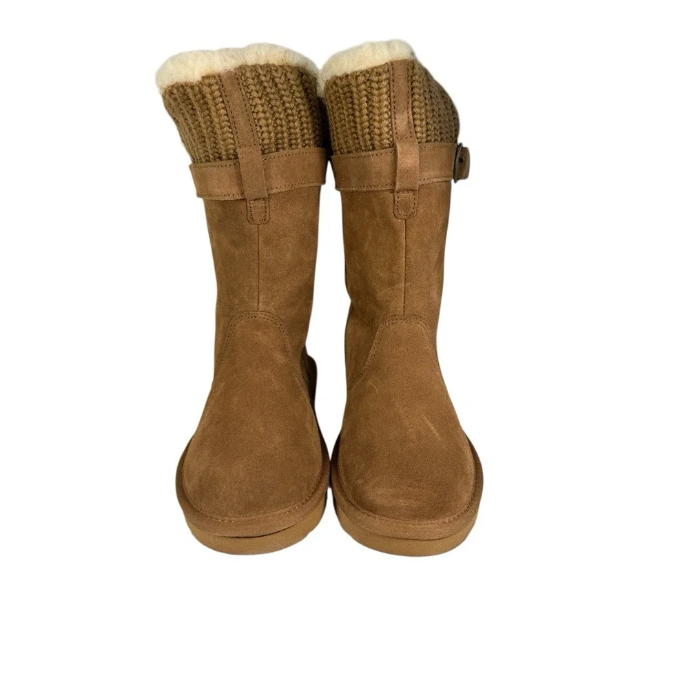 BEARPAW Women's Boots SUEDE LEATHER W/ KNIT‎ DETAIL, TAN , Size 7